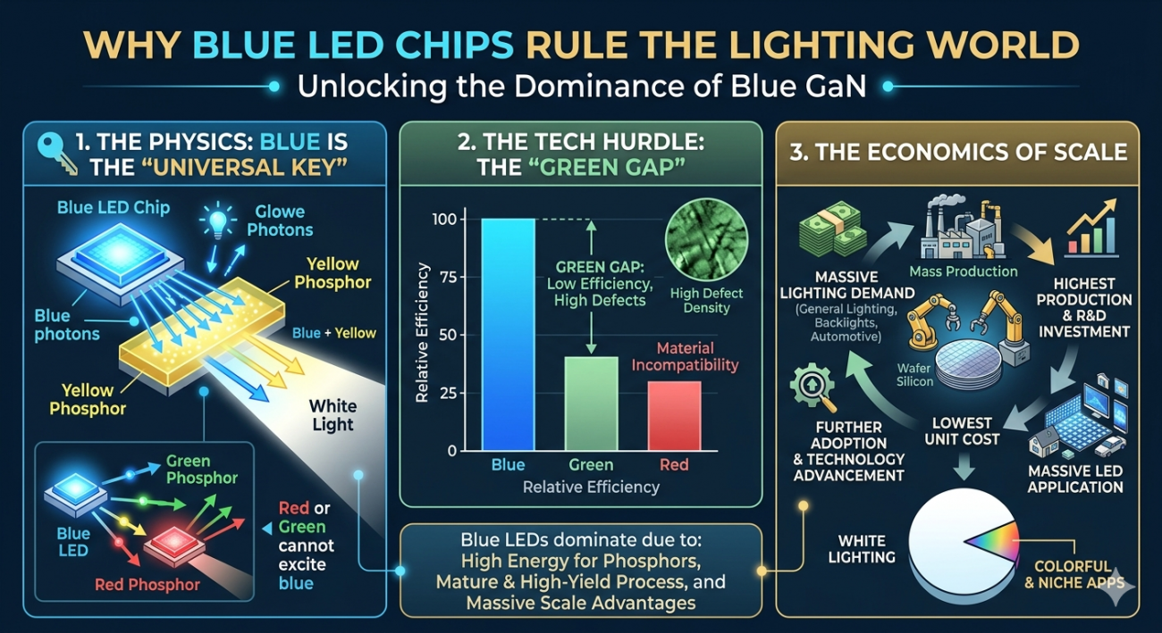 Why are almost all LED chips Blue