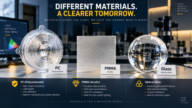 PC, PMMA or Glass